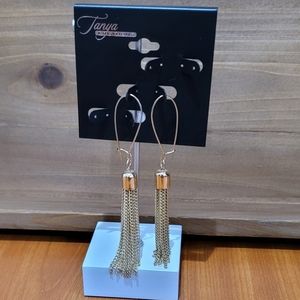 Tanya Creations Gold Tone Fringe Long Earrings